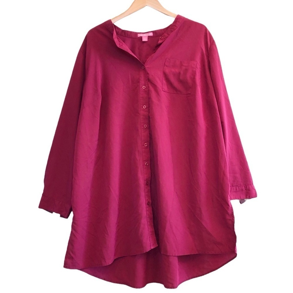 🌈 6/$60, Woman Within Button Down, Swing Top, Magenta Blouse, Size 2X